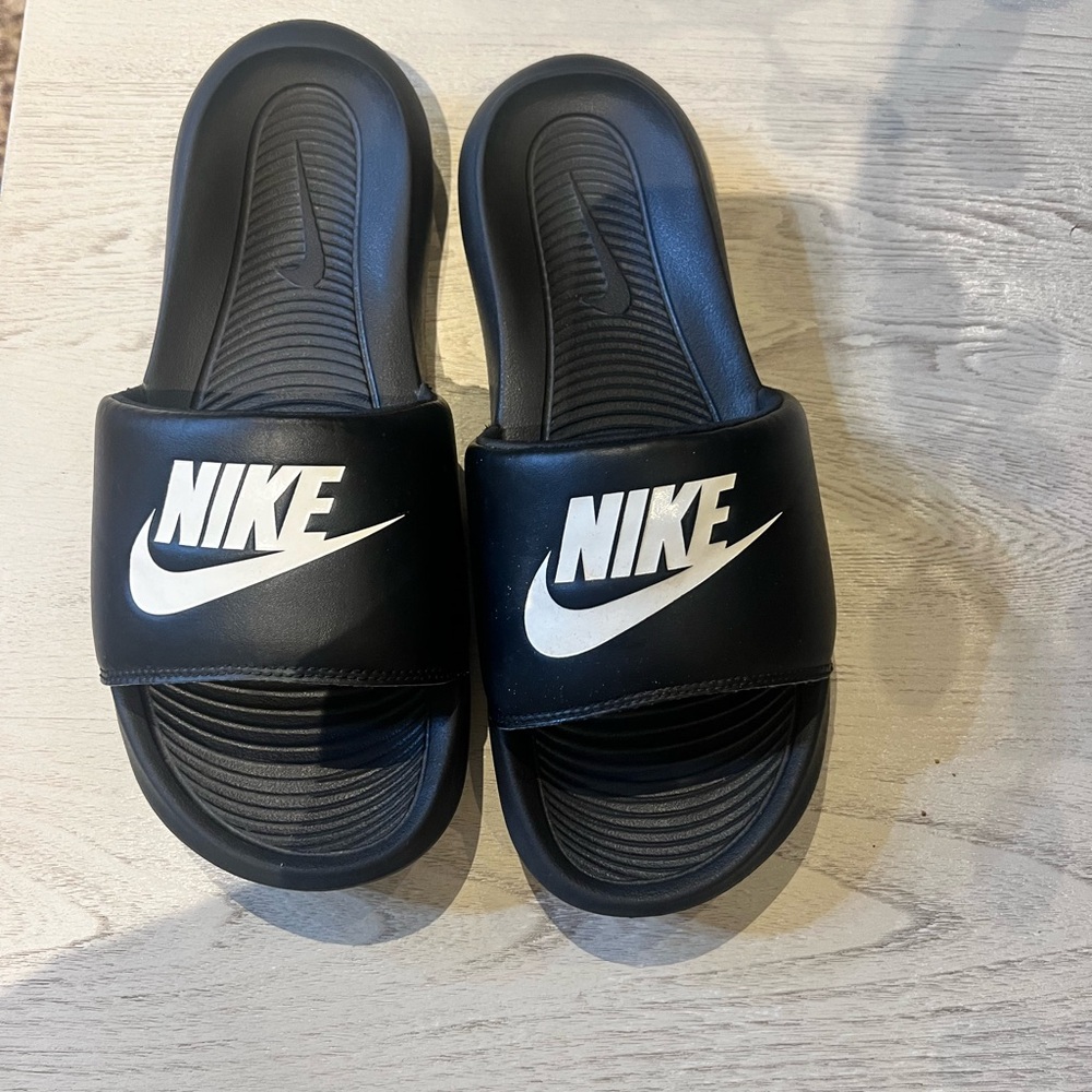 Nike Black Slides with White Logo
